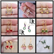 DR Jewelry Fashion Korean Accessories Stainless Anting Perempuan Emas 916 Gold Plated Geometric Zircon White Diamond Rainbow Topaz Subang Telinga Earrings for Women