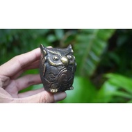 Antique Brass Bronze Batik Owl Statue