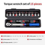 【Ready Stock】15pcs 1/4" Bicycle Torque Wrench Allen-Key Tool Socket Wrench Kit Bicycle Tools Bicycle