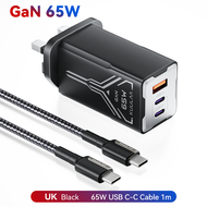 UULAA 65W GaN 2Ports Charge A+C iPhone 16 USB C Fast Charger UK GaN Dual 3 Ports Charger Fast Adapte