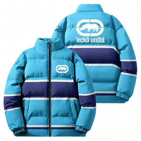 Hip‑Hop Streetwear Men Winter Puffer Jacket Ecko Unltd Rhino Graphic Stand‑collar Zip‑up Thick Warm 