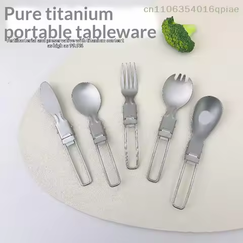 （Summer4）Pure Titanium Folding Spork Fork Knife Outdoor Camping Hiking Backpacking Dinner Spork Uten