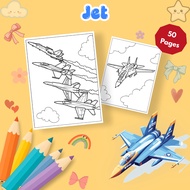 Set of 50/25 coloring pages, coloring pages for children in the shape of Jet plane on A4, A5 paper M