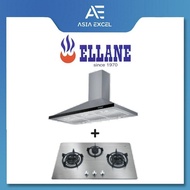 ELLANE EH-6180 90CM STAINLESS STEEL CHIMNEY HOOD + ELLANE ES-838SV 86CM 3 BURNER STAINLESS STEEL GAS