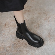 Martin Womens Chelsea Boots 2024 สไตล์อังกฤษใหม่ทรงกระบอกสั้นความสูงฤดูหนาวใช้ซับในหนัง Ultrafine