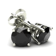 1ct Black Diamond Studs 14k White Gold Round Earrings