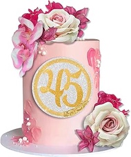 J-CakePink-45 9 PCS Pink Flower Cake Topper Happy 45th Birthday Cake Decorations Set with Artificial