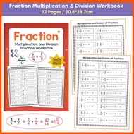 Math Fractions Workbook for Elementary Students - 32 Pages Multiplying and Dividing Fractions Exerci