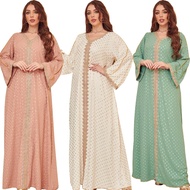 [TESN] Jubah Muslimah Abaya Dress Premium Exclusive Lace Bronzing Embroidered Loose Plus Size Fashion Dubai Arab Muslim Dress OOQ