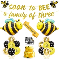 CHEEREVEAL Bumble Bee Baby Shower Decorations, Soon To Bee A Family Of Three Banners Honey Bee Foil Balloon Mommy To Bee Sash for Bee Themed Baby Shower Decorations
