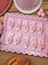 1入粉紅色蝴蝶結生日蠟燭，粉紅色蛋糕帽蠟燭，3D粉紅色閃耀數字杯子蛋糕帽裝飾，適用於兒童和成人的生日慶祝活動用品