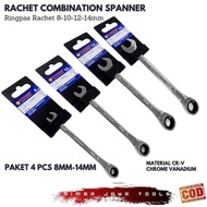 Tora Rachet Ring Wrench Set 8/10/12/14mm Multifunction Combination Spanner Rachet Wrench Set