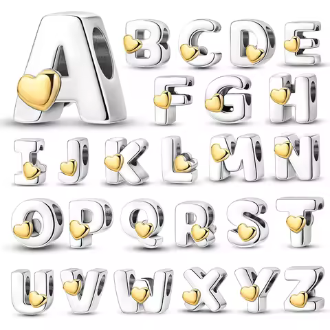 Hot Sale 26 English Letters A-Z Inlaid With Hearts Charm Beads Fits 3mm Bracelet Necklace For Women 