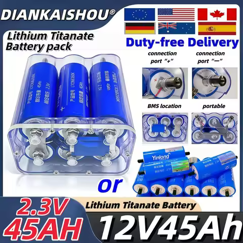 12V 45Ah 100% Original Yinlong 2.3V 45Ah Lithium Titanate Battery 10C Built-in BMS Electric Boat Sol