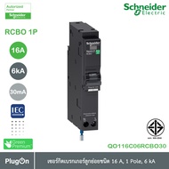 QO116C06RCBO30 - RCBO ชไนเดอร์เซอร์กิตเบรกเกอร์ ลูกย่อยกันดูด ขนาด 16 แอมป์ 1 โพล 6kA 30mA | Schneid