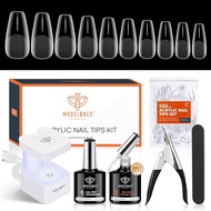 modelones Gel Nail Kit Fake Nails Long Coffin 9-in-One Glue Prep Dehydrator & Portable  U V Light Ac