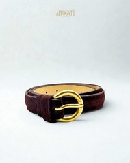 Affogaté “Rounded Buckle Suede Leather Belt” สี Mocha