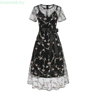 Retro Hepburn Short Sleeved Embroidery Floral Elegant Prom Evening 50s 60s 70s 80s Dinner Dress