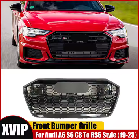 XVIP Glossy Black Racing Grills Radiator Grill For Audi A6 S6 C8 2019-2023 To RS Style Upper Grid Fr