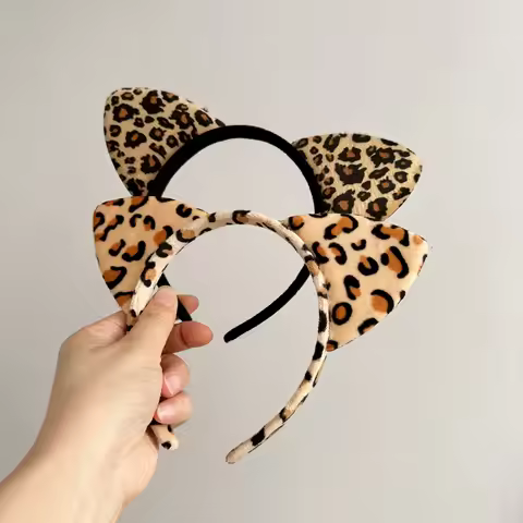 Leopard print headband plush leopard print Cat's ears (Steamed cat-ear shaped bread) headband animal