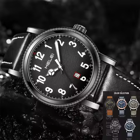 HELEI Sport Men Watch Top Brand Luxury Military Waterproof Male Clock Quartz Business Original Leath