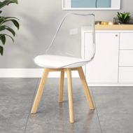 文記 - 簡約靠背實木腿塑料椅子(透明款*原色)(尺寸:43*43*81CM)#M209012497