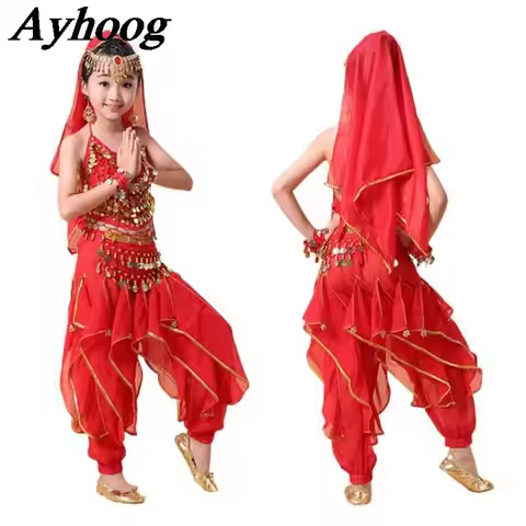Professional Belly Dance Costume Set for Kids Egyptian Dance Clothing Girls Indian sari Dress Up Bol
