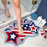 4th of July Bath Mat Patriotic Rug Stars Tufted Rug Non-Slip Floor Mat for Bathroom Kitchen Rug Soft