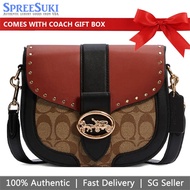 Coach Handbag In Gift Box Crossbody Bag Signature Colorblock Rivet Georgie Saddle Khaki Terracotta # C3593