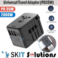35W Global Universal Travel Adapter 3 USB 2 Type-C PD Port International Multi Plug 2.1A Fast Charge