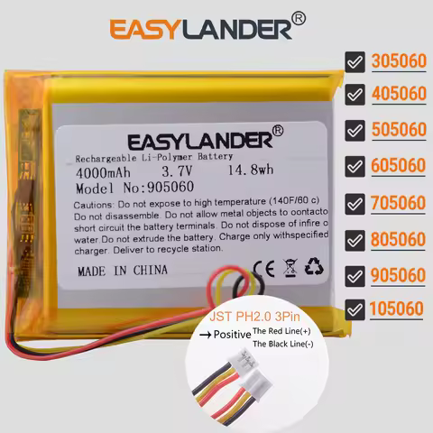 PH2.0 3Pin 905060 3.7V 3500mAh Rechargeable li-Polymer Li-ion Battery 305060 405060 505060 705060 80