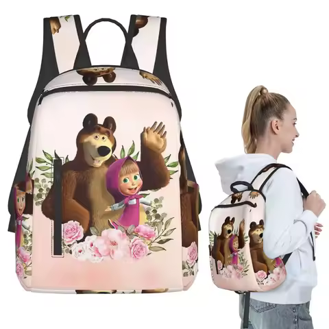 Cartoon Masha And The Bears Backpack Student Boys Girls BookBag Kids School Bag Computer Shoulder Ba