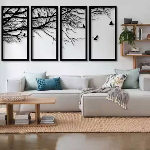 Metal Wall Art, 4 Panels Tree of Life Decor, Metal Tree Decoration, Metal Wall Hangings, Tree Sign, 