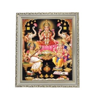 Goddess Maha Lakshmi, Ma Saraswati and Lord Ganesha Designer White Photo Frame (3) for Diwali, Deepavali Pooja, Prayer &amp; Decor