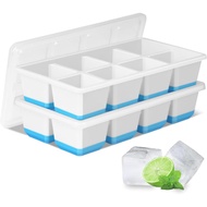 Large Ice Cube Trays 2 Pack, Silicone Easy-Release and Flexible Ice Cube Molds with Lids,1.8" Big Sq