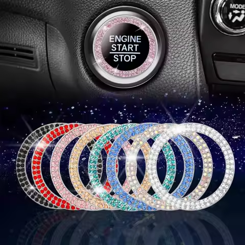 1psCar One-Click Engine Start Stop Switch Button Cover Double Crystal Rhinestone Sticker Ignition St