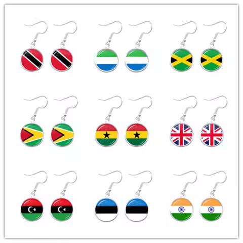 Trinidad,Sierra leone,Jamaica,Guyana,Ghana,UK,Libya,Estonia,India National Flag Glass Cabochon Drop 