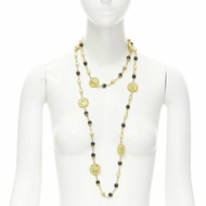 CHANEL Vintage Haute Couture Goosens Lion head black faux pearl sautoir neckace