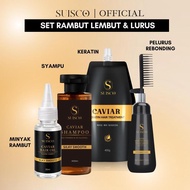 SUISCO | Caviar Silky Smooth & Hair Straightener Hair Care Set | Shampoo + Keratin Hair Treatment + 