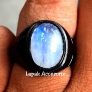 Cincin Batu Akik Biduri Bulan Ceylon Srilanka Top Klep Biru Moonstone Biduri Laut Asli Original