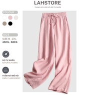 LAHSTORE wide-leg linen pants with elastic waistband and waistband QD07 (Pink)