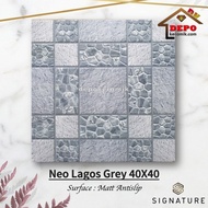 Mulia Signature Neo Lagos Grey 40x40 Kw1 Keramik Lantai Kasar