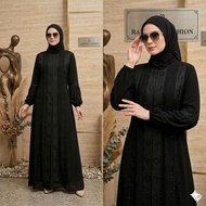 TURKEY ABAYA GAMIS BLACK EMBROIDERY VALENCYA SAHARA TULIP SALSABILA FULL BLACK Abaya Abaya Hitam Aba