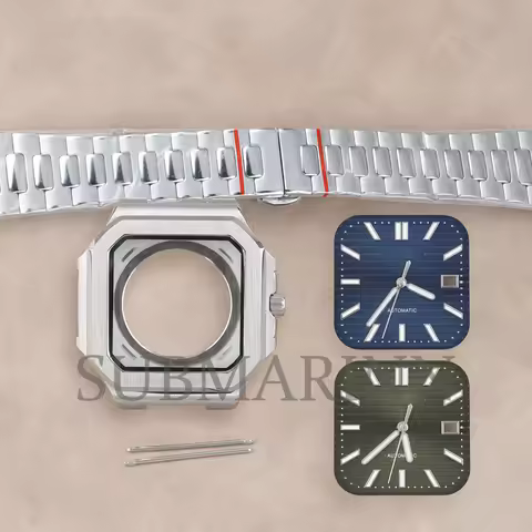 For PP Square Cubitus Mod 38mm NH35 Stainless Steel Watch Case Bracelet Sapphire Glass Fit Seiko NH3