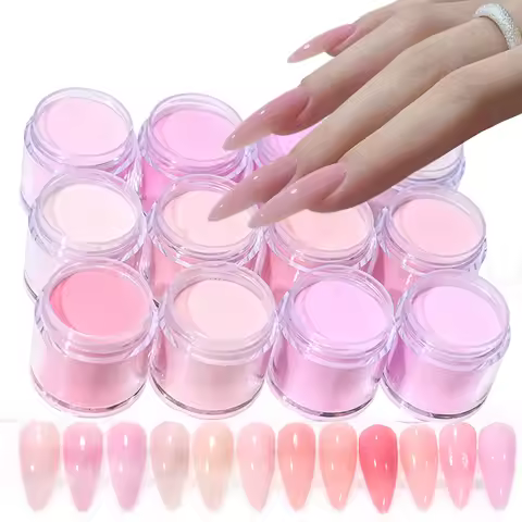 12Color Nude Pink 3In1 Professional Acrylic Powder Set 12Jar Dip & Acrylic Nail Extensions Structure