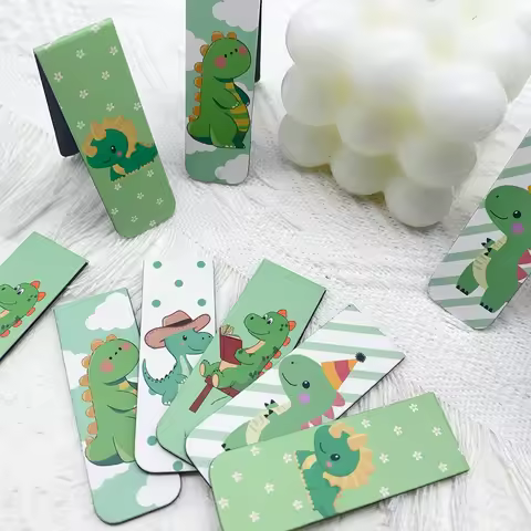 5pcs Cartoon Dinosaur Magnetic Bookmarks Stationery Supplies Reading Pages Books Tagged DIY Aestheti