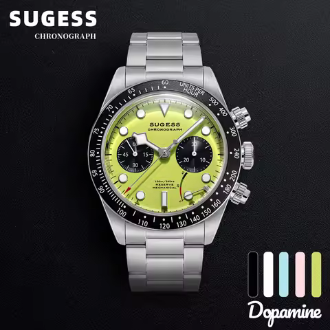 Sugess Pilot Watch Men Chronograph ST1907 Movement Air Force Mechanical Sapphire Crystal Wristwatche