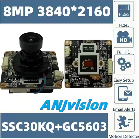 MStar SSC30KQ+SC5603 8MP 3840*2160 15FPS H.265 IP Camera Module Board M12 Lens IR-Cut 38*38mm Onvif 