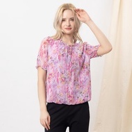 【MEDUSA】紫紅花卉小荷葉滾邊雪紡上衣(M-2L) | 女休閒上衣
