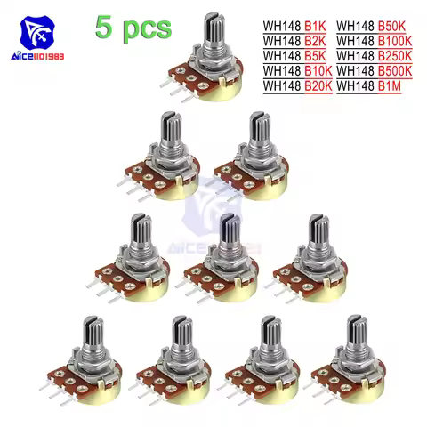 5PCS/Lot Potentiometer Resistor 1K 2K 5K 10K 20K 50K 100K 250K 500K 1M Ω/Ohm 3Pin Linear Taper Rotar